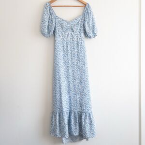 Blu Pepper Floral Blue Babydoll Dress Size M Milkmaid Cottagecore Puff Sleeve
